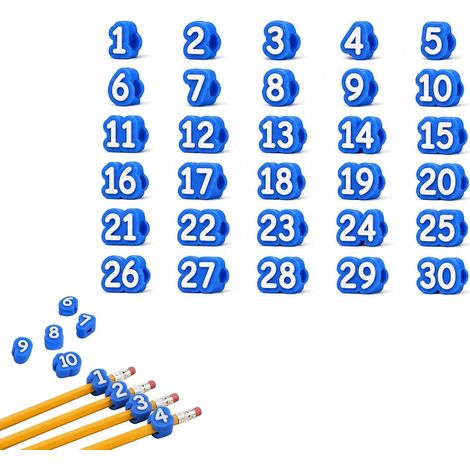 Lot de 30/50 décorations de crayons numérotées de 1 à 50, étiquettes réutilisables, organiseur de suivi de salle de classe, accessoire pour enseignants, fournitures scolaires, bleu : nombre : 1 à 30 (1/5)