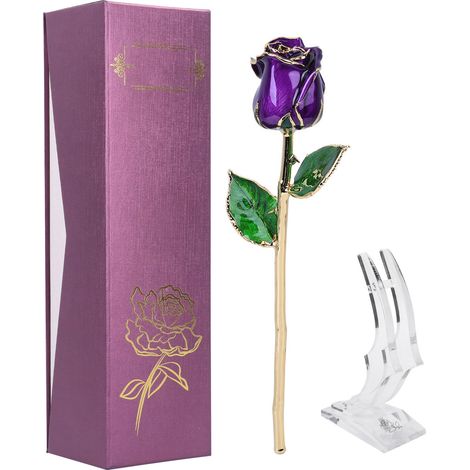 24K GoldPlated Rose Flower for Birthday Valentine's Day Decorations Ornaments with Base (1/5)