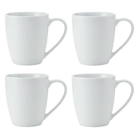 Mikasa Chalk Cups de Porcelain, Set de 4 White Tea &amp Coffee Cups, 380ml, lavable au lave-vaisselle et au micro-ondes
