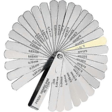 Jeu de 32 jauges d'épaisseur en acier inoxydable, double marquage métrique et impérial, outil de mesure d'espace pliable et portable pour l'automobile et le bricolage. (1/5)