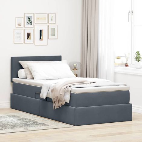 Bett mit Stauraum und LED mit LED Dunkelgrau 90 x 200 cm Samt