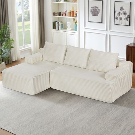 Canapé d'angle convertible 3 Places,canapé convertible,canapé 3 Places,canapé compressé modulaire,canapé de salon,avec méridienne en Forme de L,Pas de Montage nécessaire,Blanc