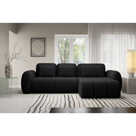Canapé d’angle convertible CIANTI – canapé lit 304 cm avec coffre de rangement en tissu bouclette Noir (1/4)
