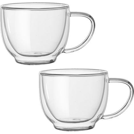 Set mit 2 doppelwandigen, transparenten Borosilikatglasbechern für Kaffee, Milch und Saft 74 mm Höhe, 85 mm Öffnung, 50 mm Bodendurchmesser, 200 ml (1/2)