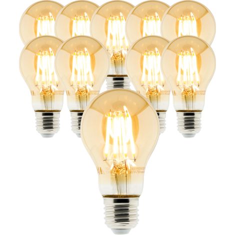 Lot de 10 ampoules Déco filament LED ambrée Standard 4W E27 400lm 2500K