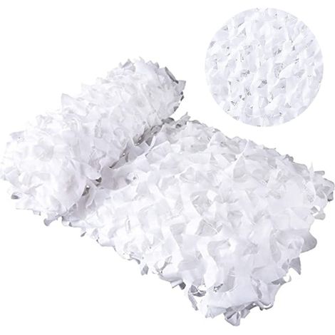 Filet de camouflage blanc neige - Filet de camouflage pour chasse, cache-soleil, camping, tir à l'aveugle, maille de camouflage, 5 × 5 m (1/5)