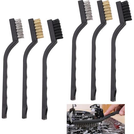 Lot de 6 Mini Brosse Métallique 17cm, Acier Inoxydable, Laiton et Nylon, Brosses de Nettoyage pour Évier, Soudure, Nettoyer Four, Rouille, Cuisine, Atelier (1/5)