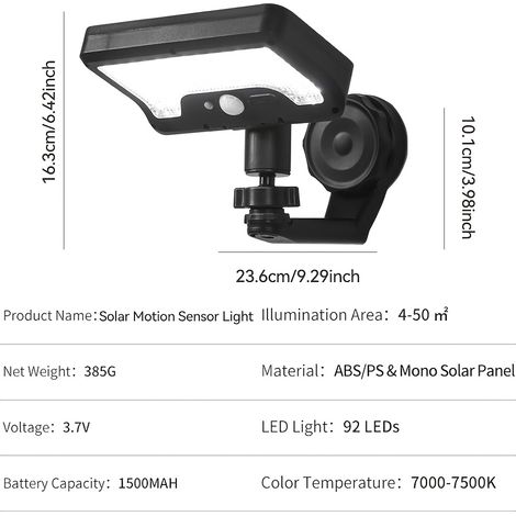 Projecteur Solaire avec Capteur Photoélectrique et Infrarouge – Applique Murale Magnétique IP65 pour Jardin, Patio et Éclairage de Sécurité (1/5)