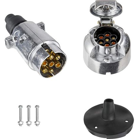 7 Pin Male and Female Metal Trailer Plug with Rubber Seal According to ISO 1724, 12V Waterproof Trailer Plug Connector for Caravan RV Car Boat (Aluminium Alloy) (1/5)