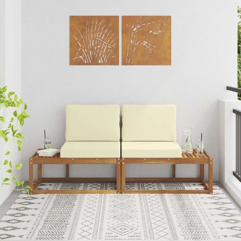 vidaXL  Outdoor End Sofa  2 Piece Natural and Cream Solid Acacia Wood