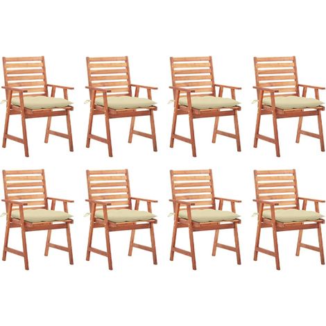 Sillas comedor de jardín y cojines 8 uds madera maciza acacia