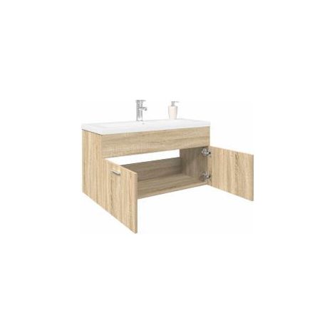 Armoire lavabo de salle de bain et bassin intégré chêne sonoma