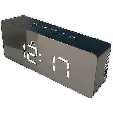 Réveil numérique à miroir LED avec fonction snooze, lampe de réveil, grand format, affichage de l'heure et de la température. Horloge de table avec miroir LED, lampe de réveil et affichage électroniqu (1/5)