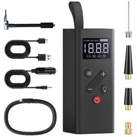 Compresseur d'air portable 150 psi 5000 mAh, gonfleur de pneus de voiture, pompe à air électrique avec affichage numérique, lumière LED et câble 12 V (1/4)