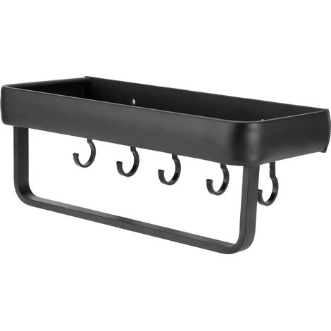 Étagère Salle de Bain 30 cm en Aluminium, Support Murale Vide avec Barre et 5 Crochets, Organisateur Panier (Modèle à Un Niveau) (1/5)