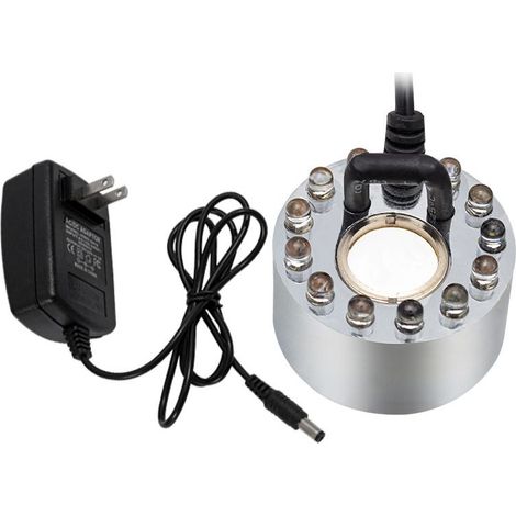 Ultrasonic fogger with 12 colorful LED lights (20 mm), 24 V fog machine for fountains and ponds, ultrasonic fogger for rockery aquariums (with adapter), sprayer (1/5)