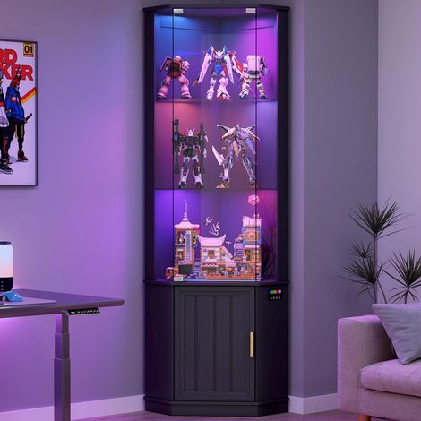 Eckvitrine mit 24 RGB Beleuchtung und Sensorik, 3 Glasböden, Schwarz (1/5)