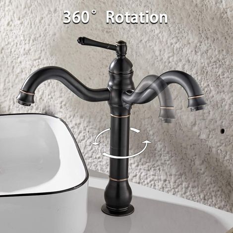 Mitigeur lavabo rétro noir – Finition laiton ancien, pivotant 360° – Résiste à la corrosion et aux traces d’usure (1/5)