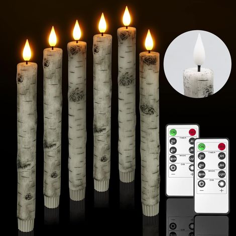Lot de 6 Bougie LED Cire Véritable Aspect Bouleau Télécommande Minuterie Décoration Intérieur