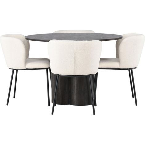 Olivia Essgruppe Esstisch Mokka 4 Stühle Bouclé weiß. (1/4)