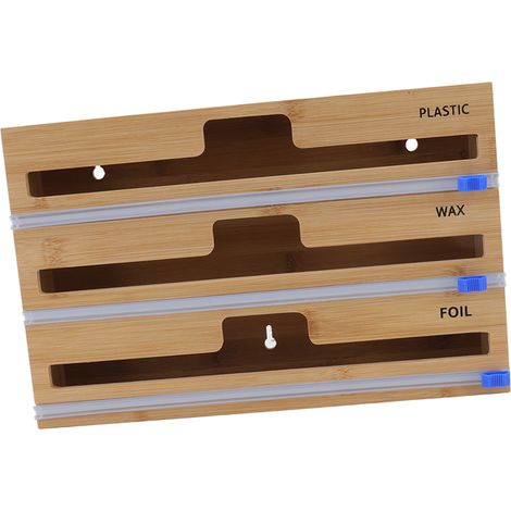 Distributeur de film alimentaire en bambou naturel à 3 compartiments, facile à utiliser. Distributeur de papier aluminium pour la cuisine et la salle de bain. (1/5)