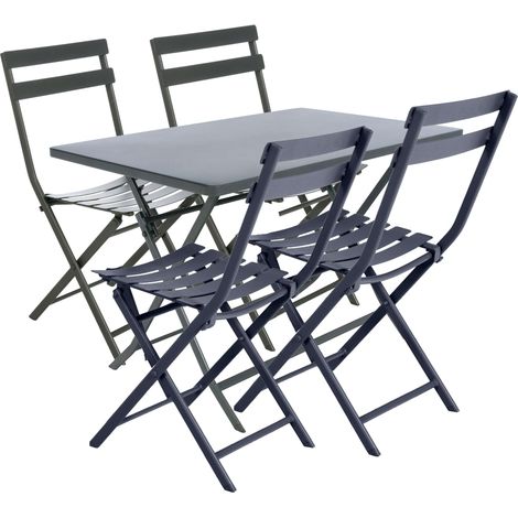 Pack jardín Greensboro Negro mesa plegable 4 plazas y 4 sillas plegables exterior (1/5)