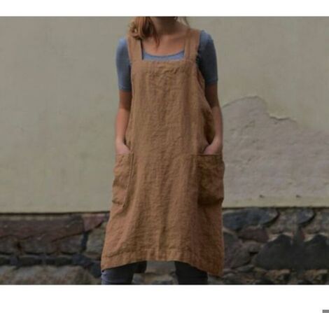 Tablier - Coton Lin - Croisé Dos Sans Nœud - Poches Latérales - Couvre Genou - XX-Large (1/3)