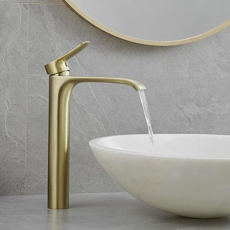 Robinet doré pour lavabo de salle de bain, robinet de salle de bain, robinet cascade haut pour lavabo de salle de bain, laiton (1/5)