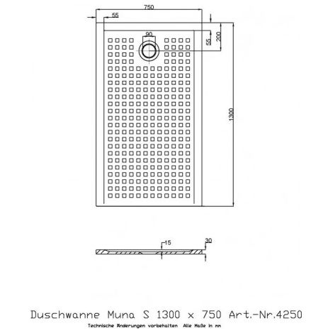 Receveur de douche MUNA S avec antidérapant 1300x750x30mm blanc