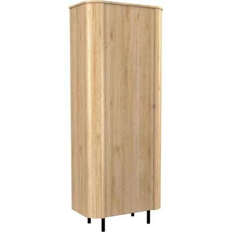 Meuble de rangement haut 1 porte aspect bois finition Cadiz design coins arrondis pieds métal noir - VIVARINI (1/5)
