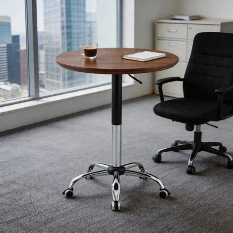 Nussbaumfarbener höhenverstellbarer rollbarer Beistelltisch, Durchmesser 70 cm, Moderner Rundtisch für Homeoffice, Küche und Café (1/5)