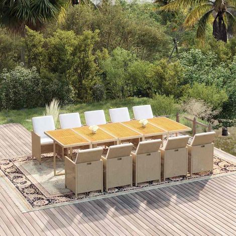 Ensemble à manger de jardin coussins 11 pcs-Salon de jardin Résine tressée Beige 563372 (1/5)