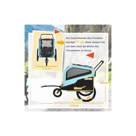 Remorque vélo pour chien bleue 2-en-1 avec réflecteurs et fonction poussette pour parc, ville et plein air (1/5)