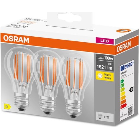 lampe LED, Culot: E27, Blanc chaud, 2700 K, 11 W, remplacement pour 100 W Incandescent bulb, clair, LED BASE CLASSIC A, Paquet de 3 (1/5)