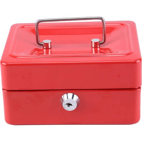 Small 6 Inch Cash Box Portable Metal Money Box With Lock Cash Safe Box Petty Cash Tin for Kids (Red) (1/5)