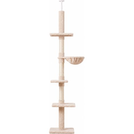 Arbre chat du sol au plafond 5 niveaux d'activités beige L40 x l34 x H230-260 cm