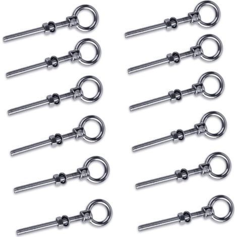 Boulon à œil avec filetage métrique, M6 x 60 mm Boulon Anneau Ecrou à œil en acier inoxydable 304, Vis à œil Boulons à crochet, 12 pièces (1/5)