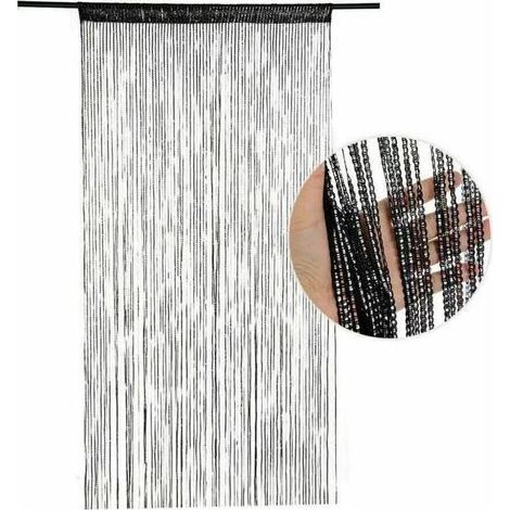 Rideau de porte en corde 200x100 cm – Panneau décoratif en polyester – Anti-mouches – Cloison de séparation avec pompons colorés (1/5)