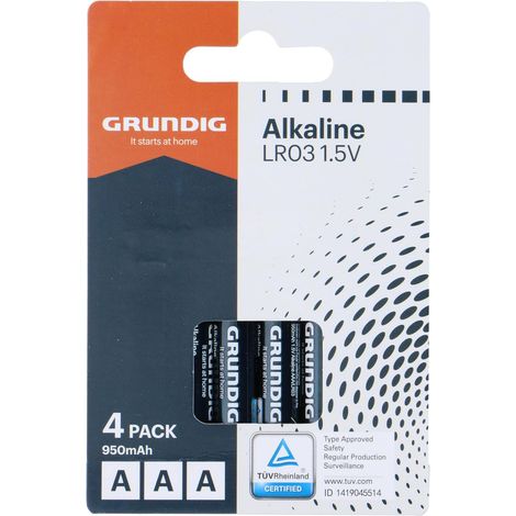 Unbekannt Grundig Piles AAA Lot de 4 – LR03 1,5V Alcalines – 950 mAh – Énergie Fiable pour Télécommandes, Jouets, Lampes de Poche et Appareils Domestiques (1/5)