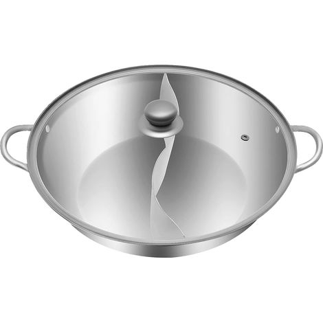 Olla china para fondue, acero inoxidable, compatible con placas de inducción y gas, color plata. (1/2)