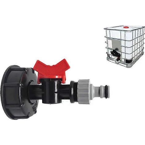 Adaptateur pour IBC, raccord de sortie pour réservoir d'eau de jardin avec robinet et embout S60x6 (1/5)