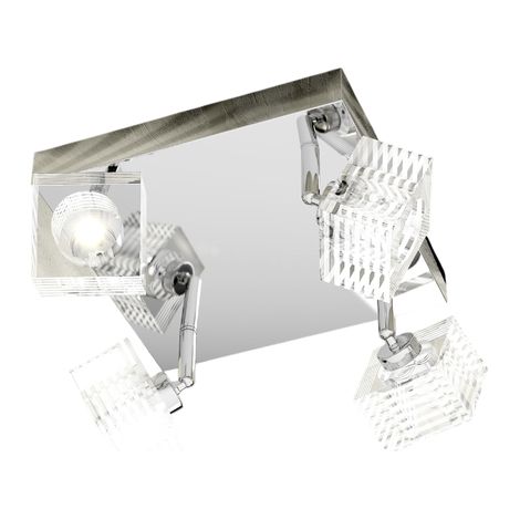Plafonnier Toplight Metropolitan 4 lumières avec douille G9, structure chromée et verre travaillé, design moderne 25x25x15cm