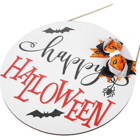 Décoration de porte en bois à suspendre pour Halloween, blanche avec nœud, pour l'extérieur, l'intérieur et le jardin. Idéale pour la décoration de maison, d'extérieur et d'intérieur. (1/5)