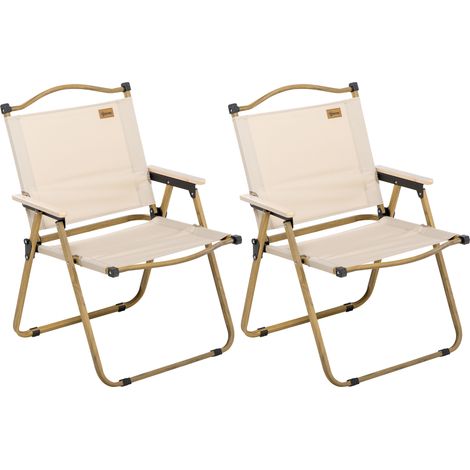 Chaises camping pliantes acier style bois kaki 2 chaises plage