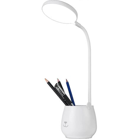 Lampe de bureau avec porte-stylo intégré, lampe de bureau LED tactile à intensité variable avec 3 modes d'éclairage et 24 LED, lampe de chevet pour enfants avec protection des yeux, chargement sans fi (1/5)