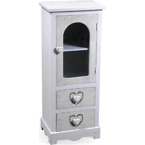 Trade Shop - Armario Con Vitrina Puerta Corazon 2 Cajones Madera Shabby Chic 80x32x26cm 662218 - (1/2)