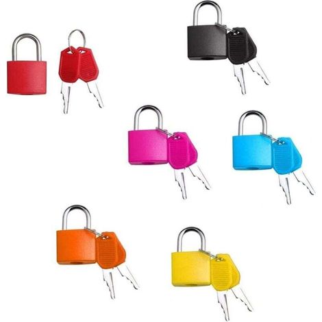 6Pcs Mini Cadenas à Bagage avec 2 Clés Petit Cadenas Clef Multicolore Serrures de Valise pour Bagages Voyage Chaîne Casiers 6 Couleurs (1/4)