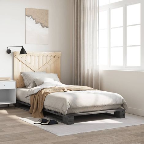 Bed Frame without Mattress  Grey 100x200 cm Solid Wood Pine vidaXL (1/5)