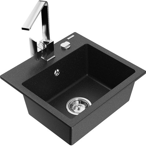 Mexen Milo 1-Becken-Granit-Spüle mit Mischbatterie Rita, Schwarz/Silbermetallic - 6505-73-670300-00 (1/5)