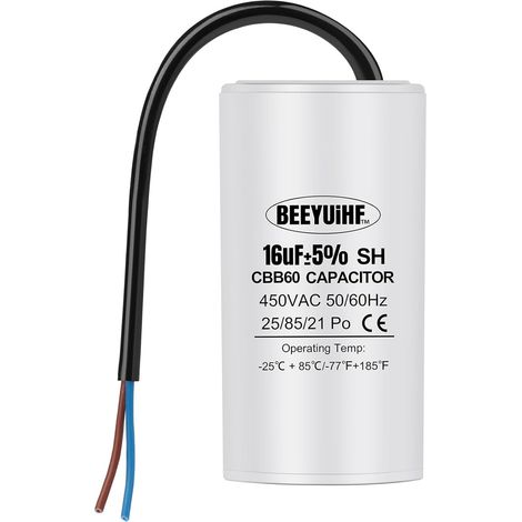 CBB60 16µF Condensateur de démarrage moteur 50/60Hz 450VAC fil machine à laver 38x70mm (1/5)